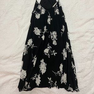 AQUA - black with white flowers - flowy tank dress - XS